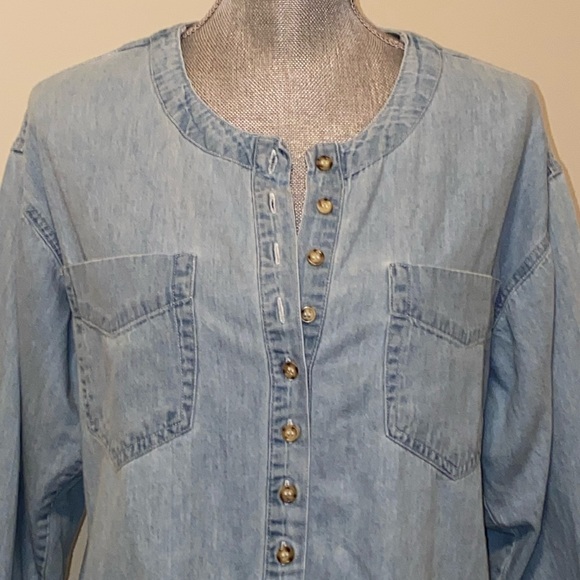 Bonjour Button Up Long Sleeved Denim Jean Shirt Light Blue Size Small - Picture 3 of 13